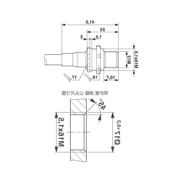 M12 4-PIN, straight male head, flange socket, plate mounting, pre-cast UL electronic wire, 64SB61-XXX